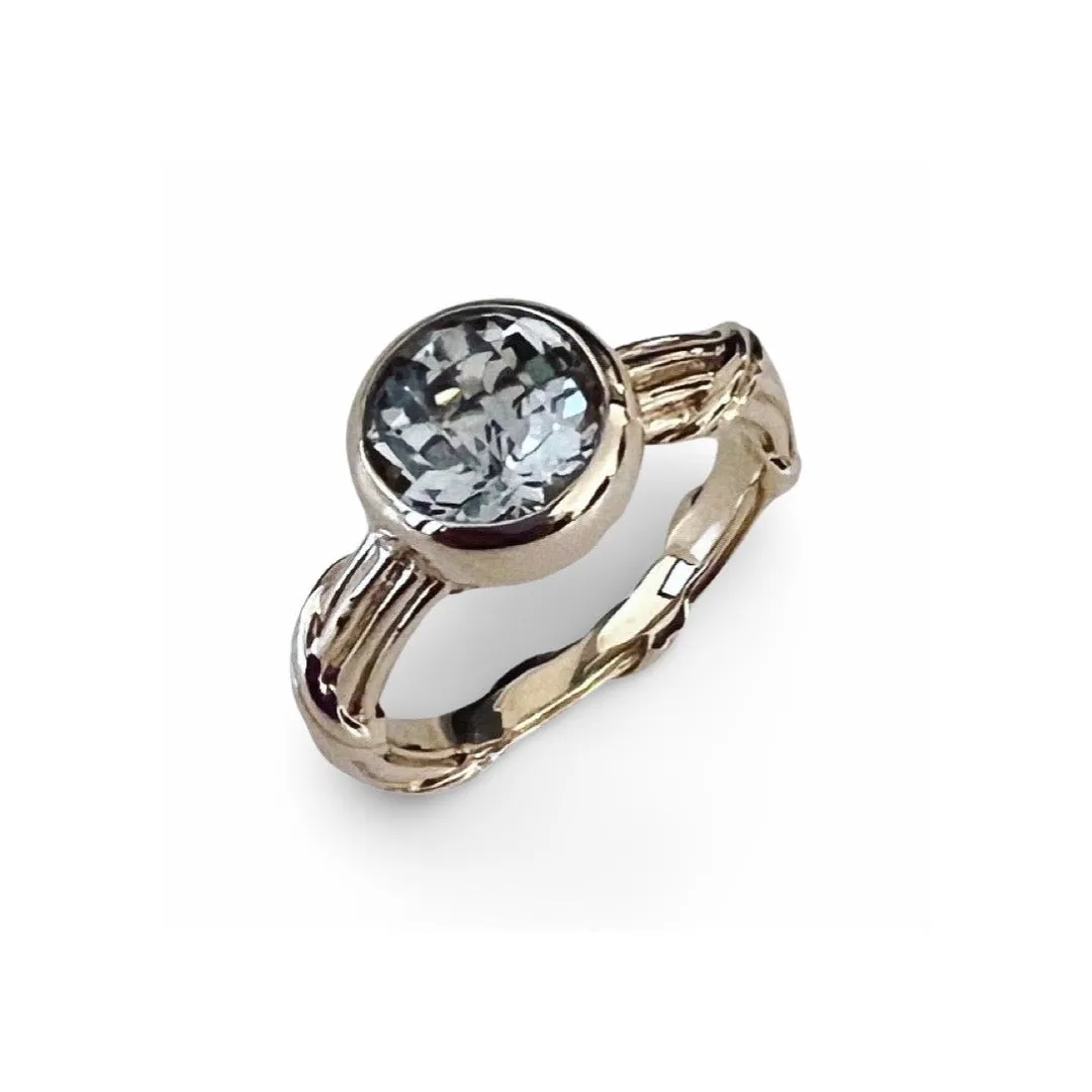 Fantasies Prasiolite Bezel Set Solitaire Ring in 18K yellow gold