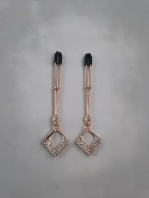 Fetish Clitoral Clamps | Rose Gold | Diamond Shape Pendant | Adjustable