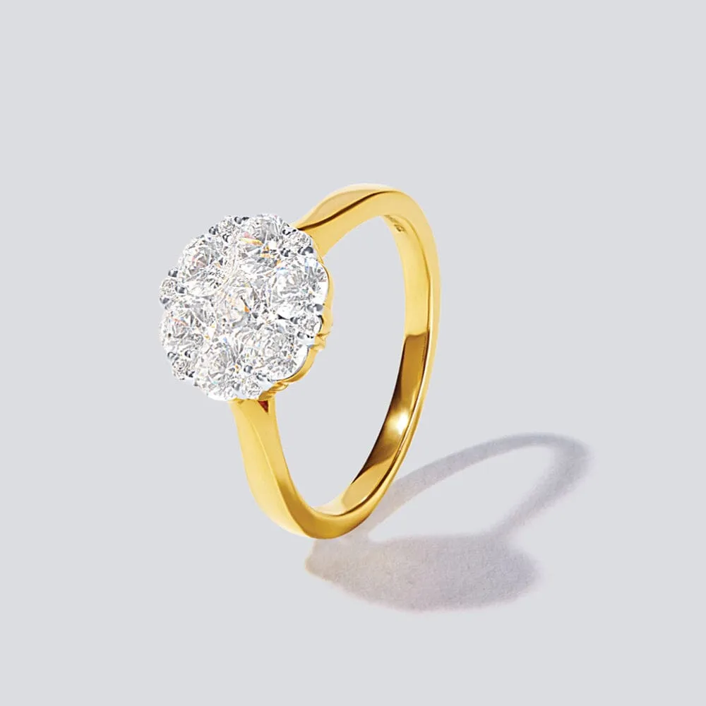 Flower Ring with 1.50ct of Laboratory Grown Diamonds in 9ct Yellow Gold