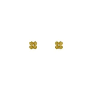 Fluted 14k Gold & Diamond Clover Studs