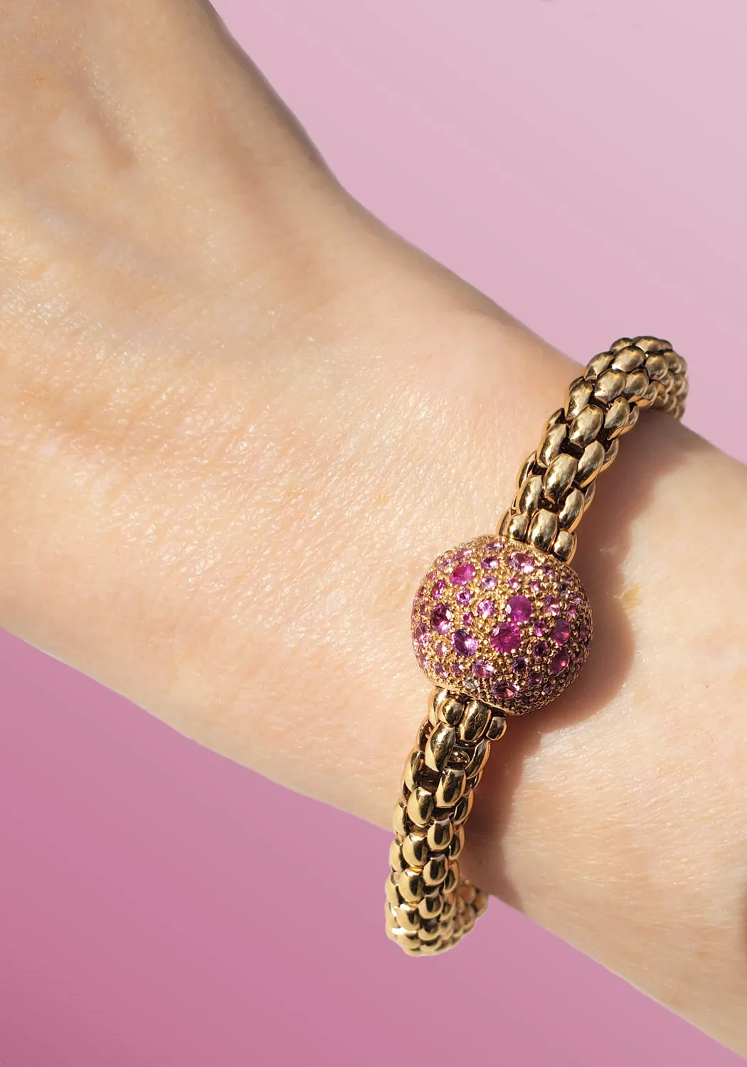 FOPE Flex'It 18KRG Diamond & Pink Sapphire Ball Bracelet