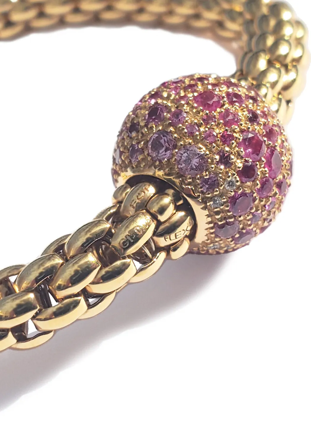 FOPE Flex'It 18KRG Diamond & Pink Sapphire Ball Bracelet