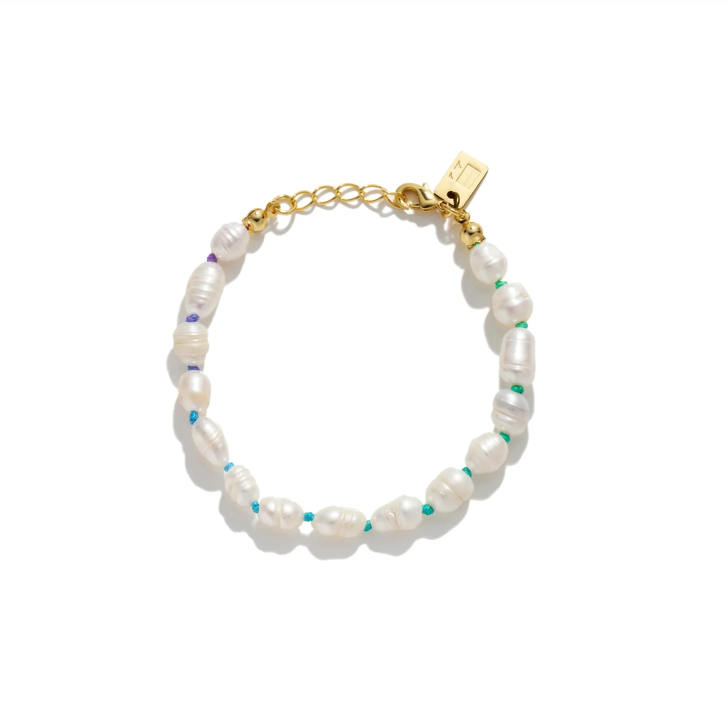 Freshwater Pearl and Neon Rainbow Thread Bracelet - Pink/Purple/Blue