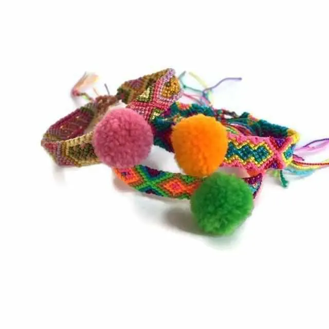 Friendship Woven Pom Pom Bracelet - Mexico