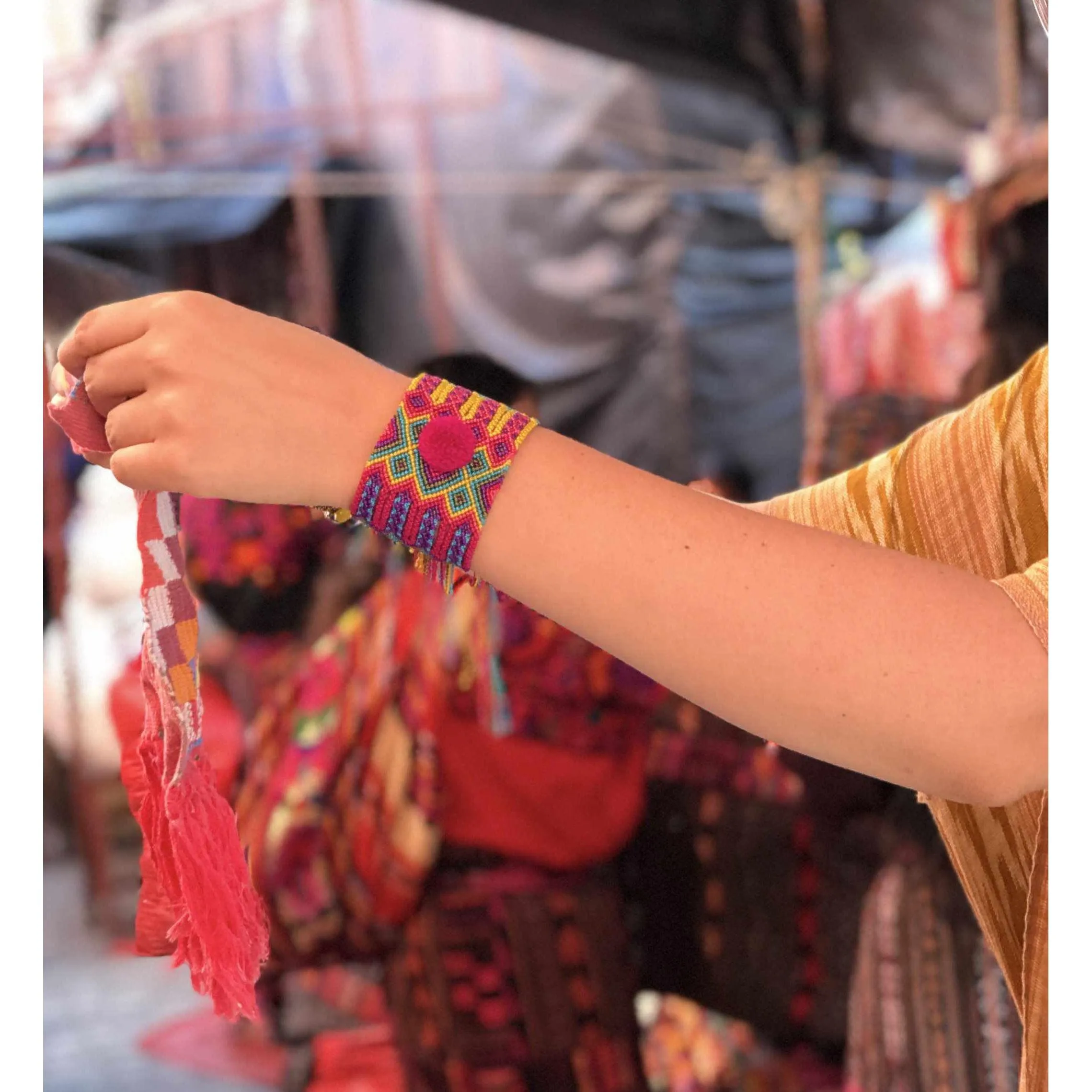 Friendship Woven Pom Pom Bracelet - Mexico