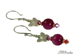 Fuchsia Pink Butterfly Jade Handmade Earrings