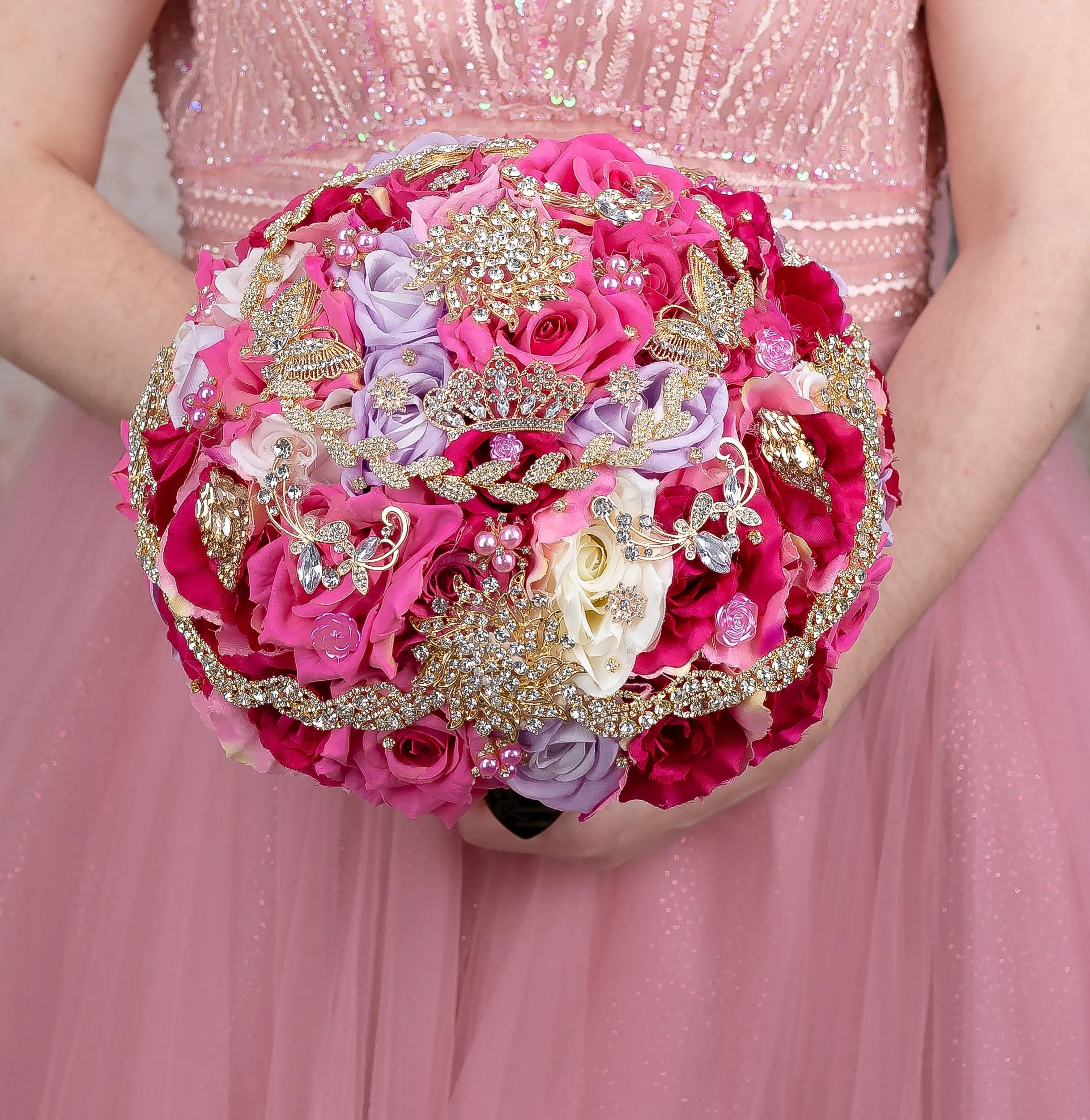 Fuchsia quinceanera bouquet 9 inches