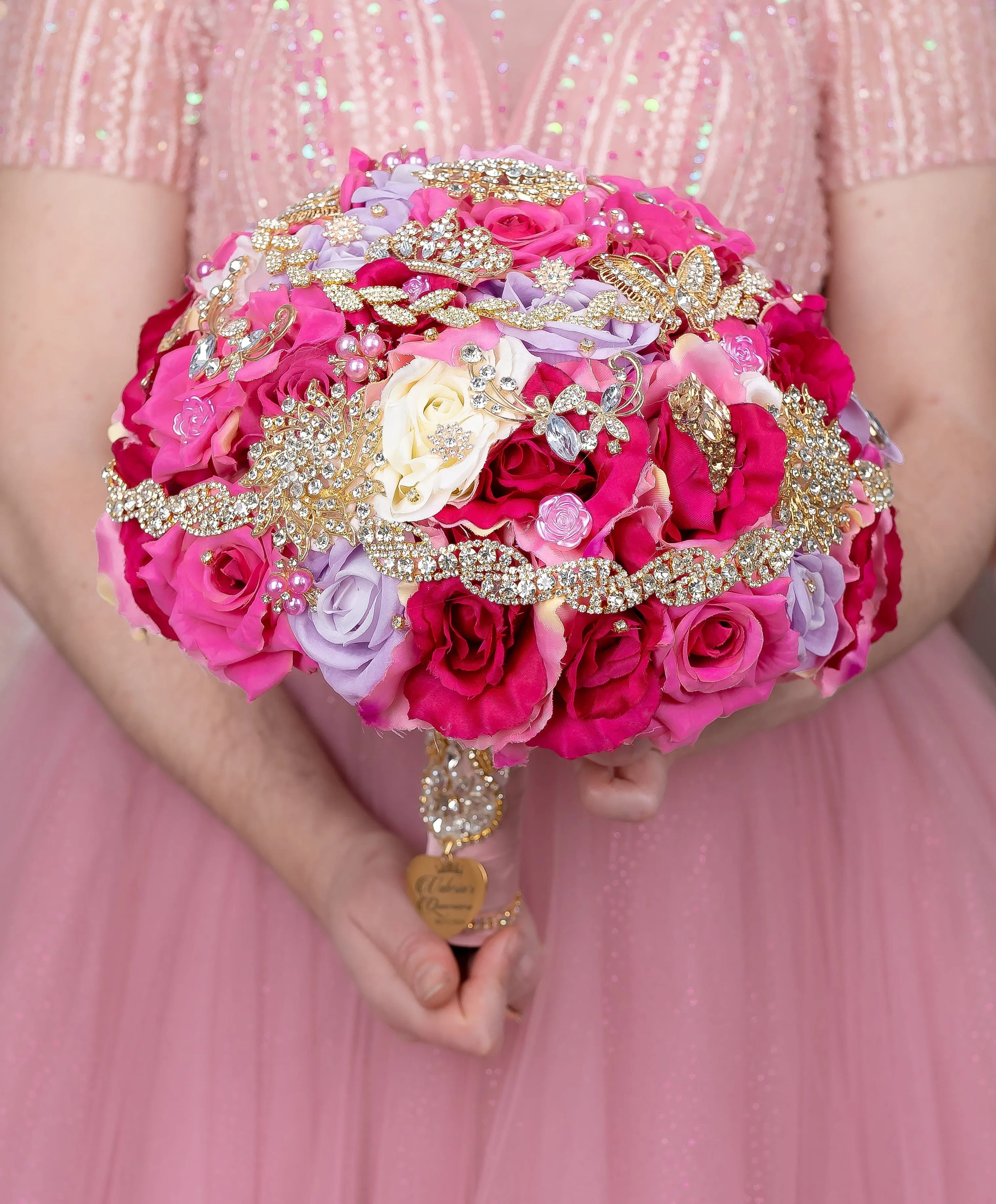 Fuchsia quinceanera bouquet 9 inches