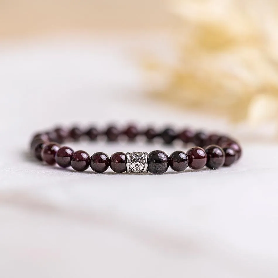 Garnet Gemstone Bracelet 6mm - Flower Embrace