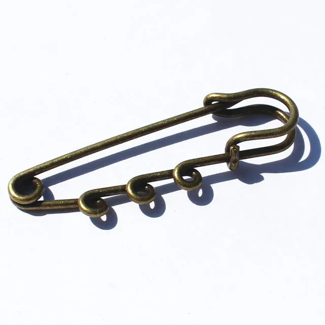 GHRQX 5PCS 50mm Brooches Pin  gold bronze rhodium 3 Holes Brooches Pin  DIY Jewelry Findings Parts jewelry accessories