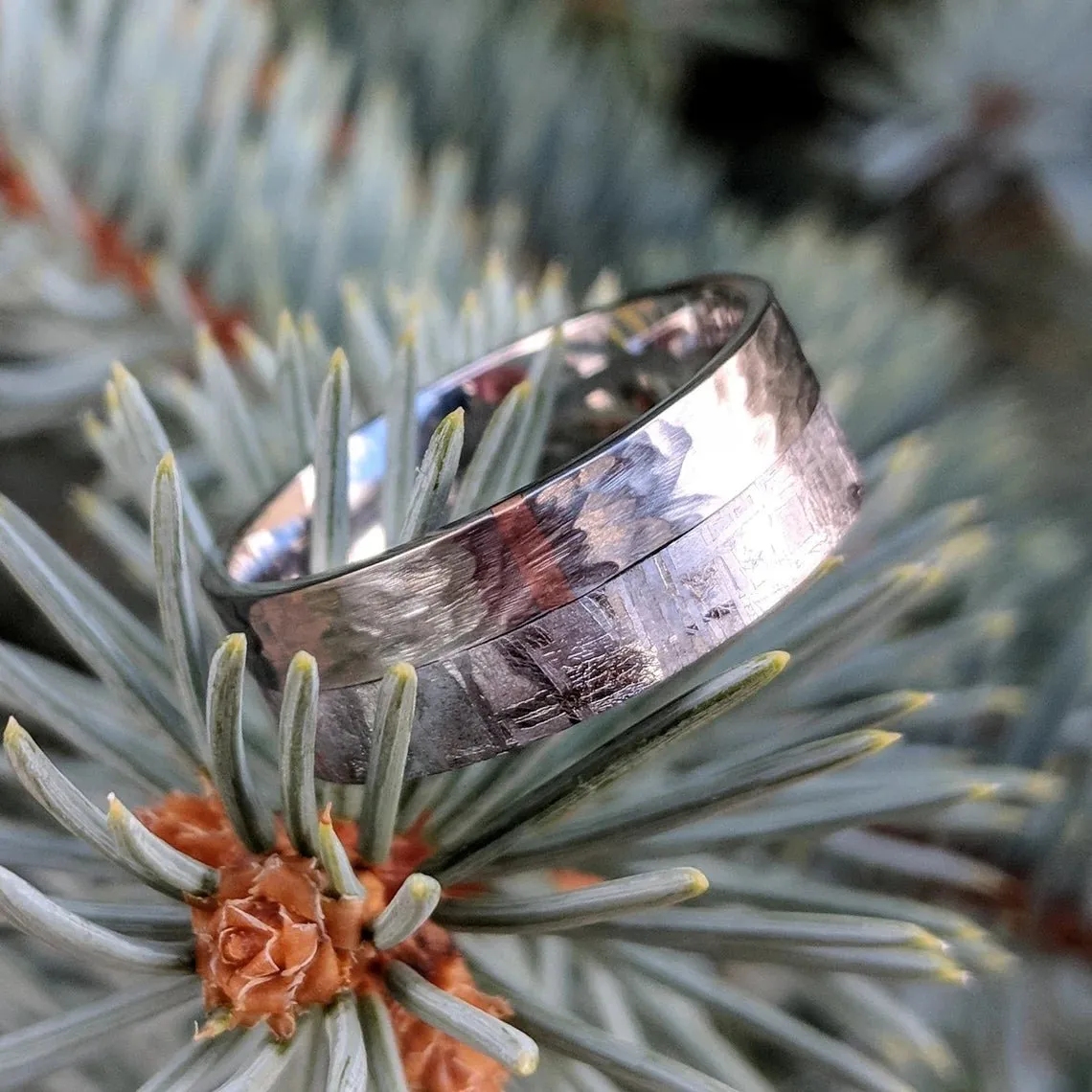 Gibeon Meteorite Ring, Custom Made Meteorite Wedding Bands 14k Rose Gold Inlay