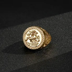 Gold Filled St George Dragon Sovereign Ring Size T Adjustable