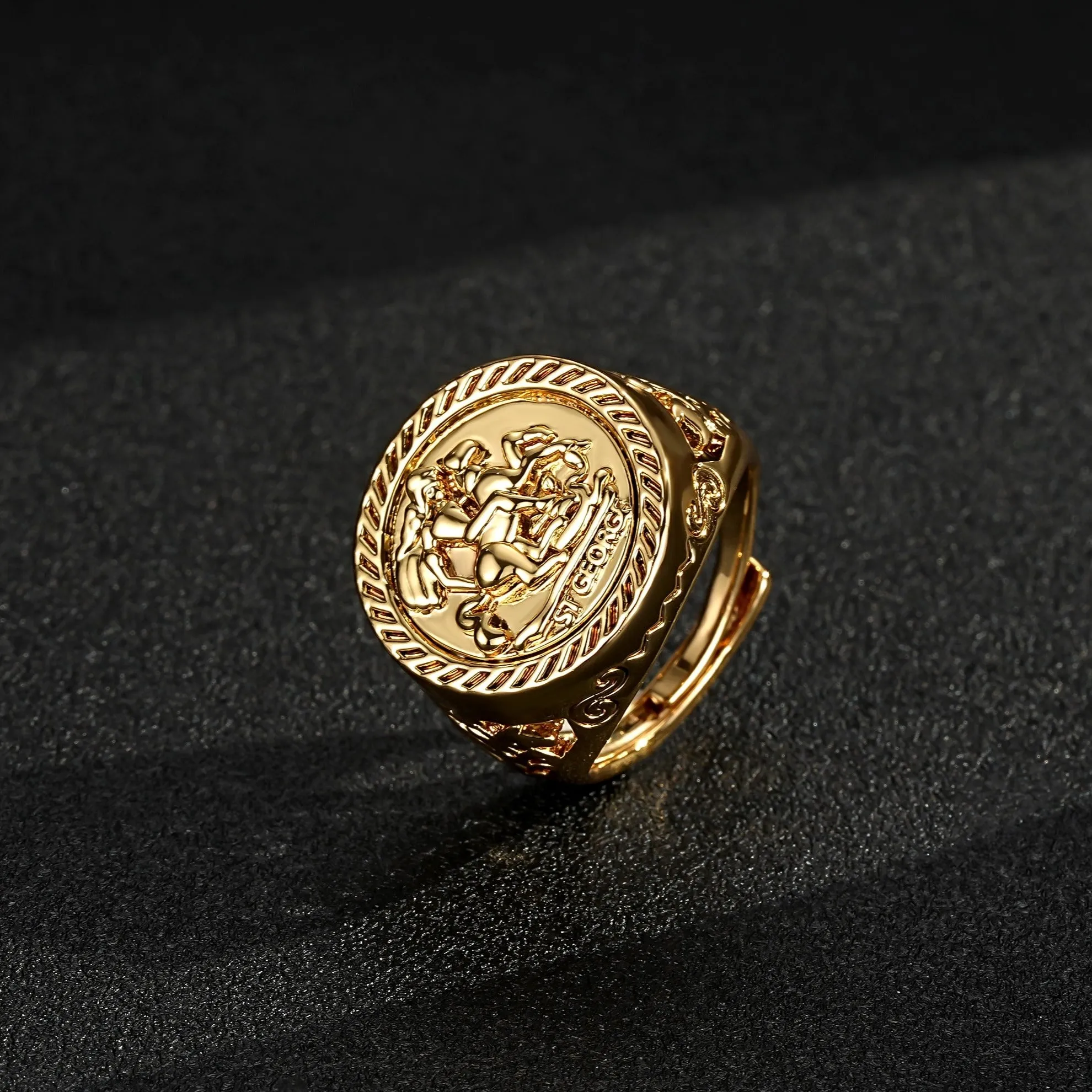 Gold Filled St George Dragon Sovereign Ring Size T Adjustable