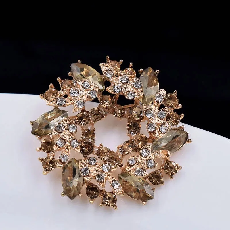 Gold Rhinestone Brooch - Style 8 Coffee