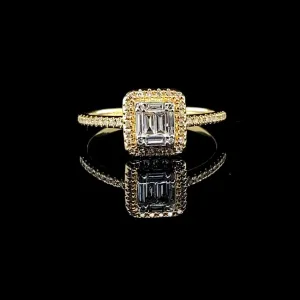 Golden Emerald Diamond Ring 14kt