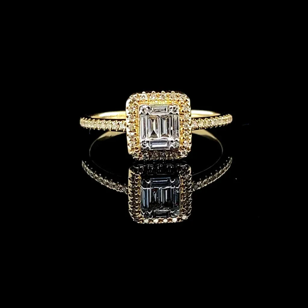 Golden Emerald Diamond Ring 14kt