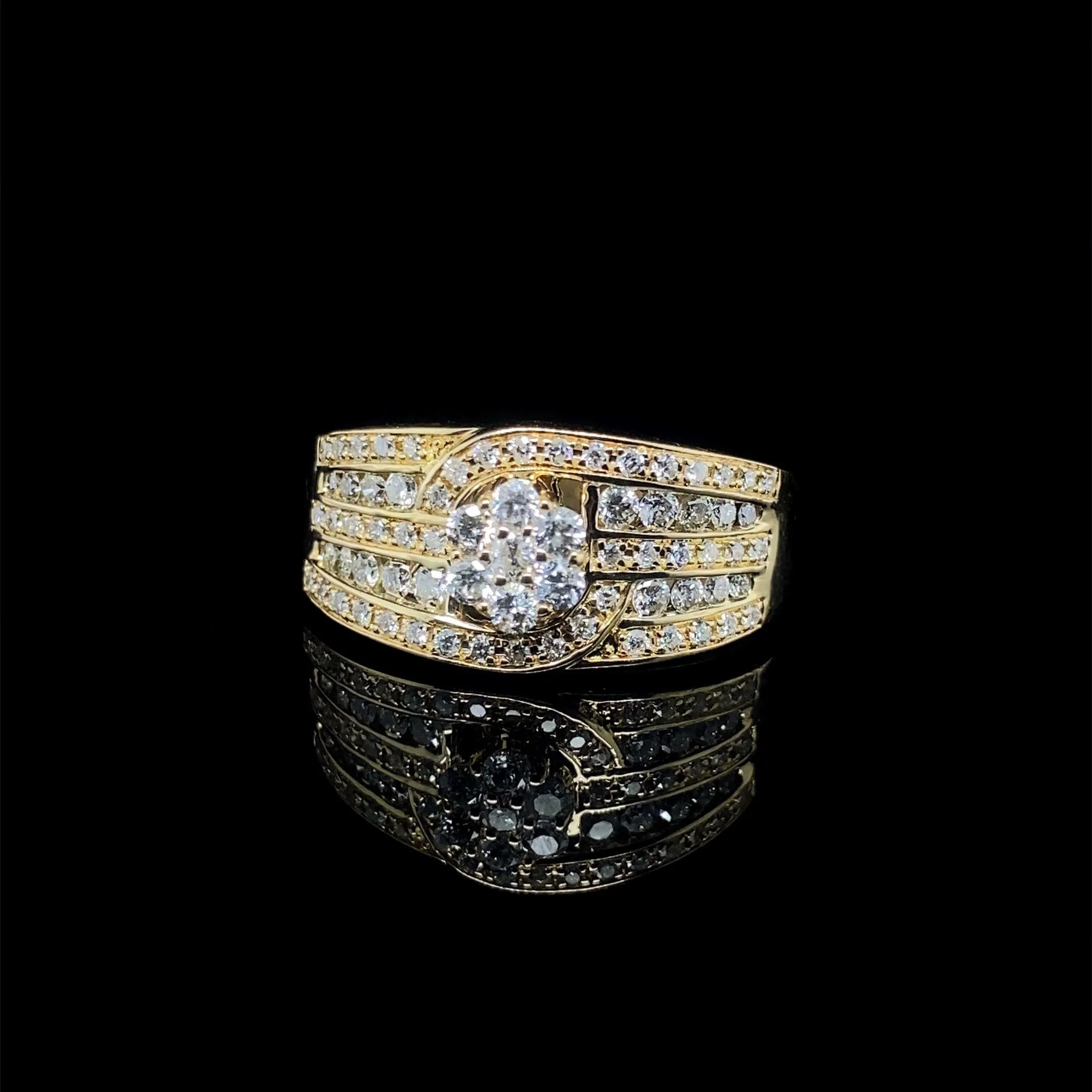 Golden Unisex Eternity Layered Diamond Ring 14kt