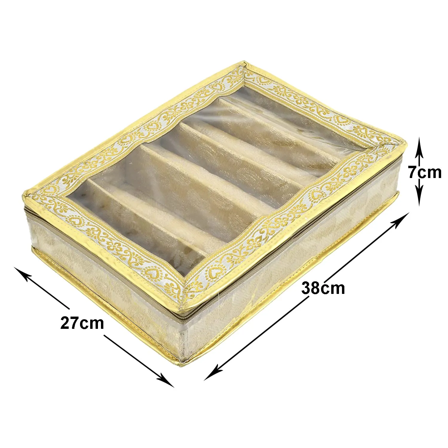 Heart Home Feather Design Laminated 5 Rod Box, Organizer For Bangle, Watches, Bracelets, Jewellery With Tranasparent Top (Gold)-47HH0186