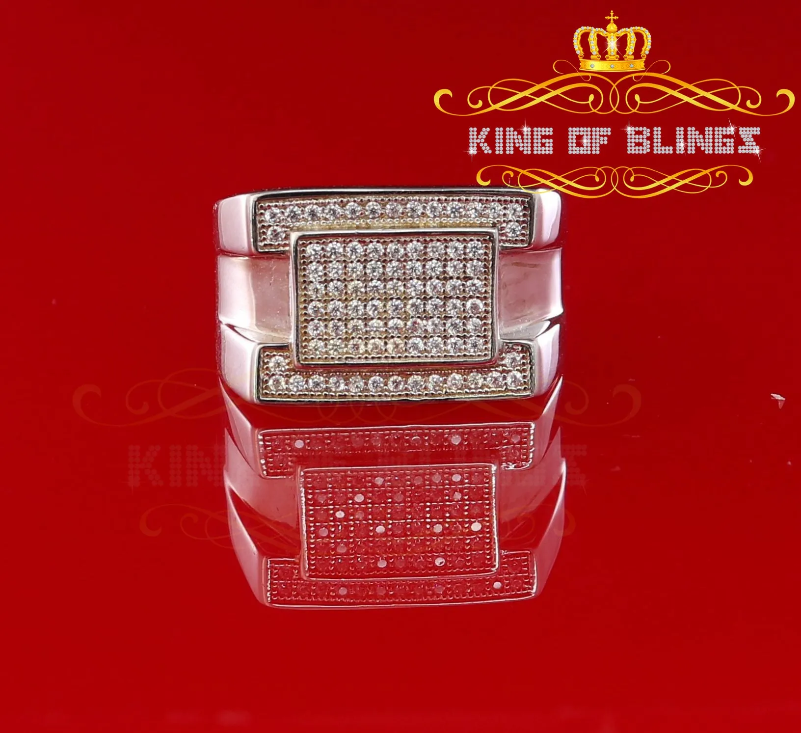 King Of Bling'sWhite Silver 0.85ct Cubic Zirconia Fashion Luxury Rectangle Men's Rings Size10