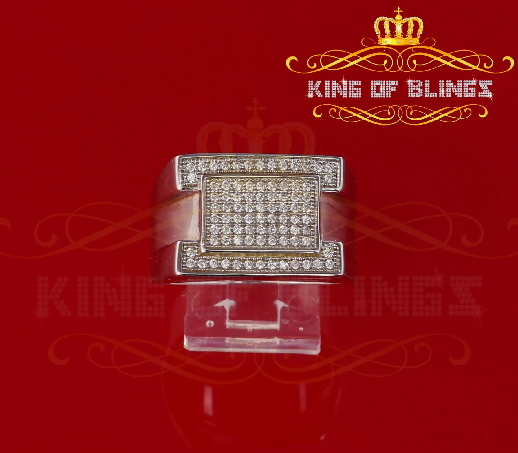 King Of Bling'sWhite Silver 0.85ct Cubic Zirconia Fashion Luxury Rectangle Men's Rings Size10