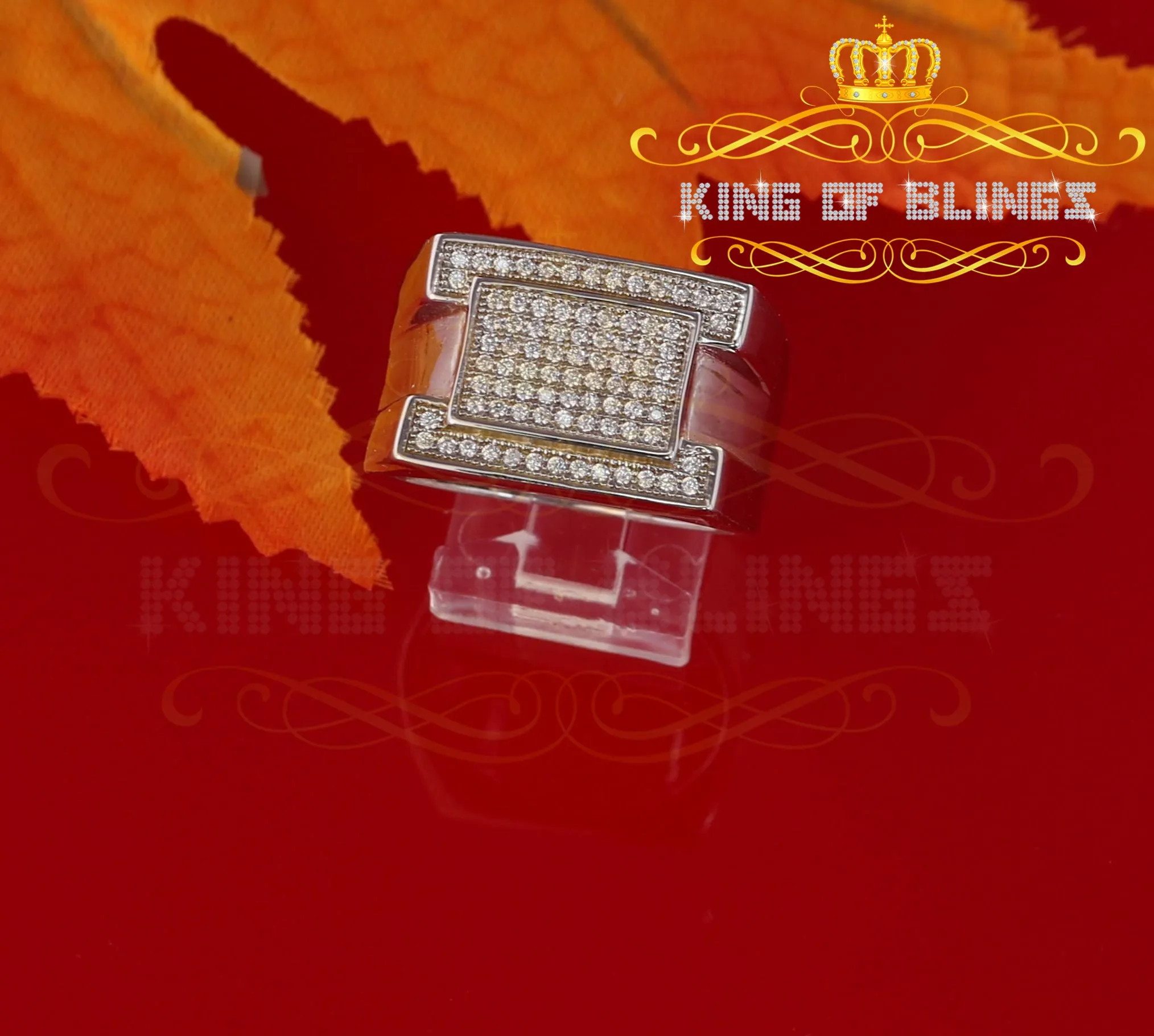 King Of Bling'sWhite Silver 0.85ct Cubic Zirconia Fashion Luxury Rectangle Men's Rings Size10