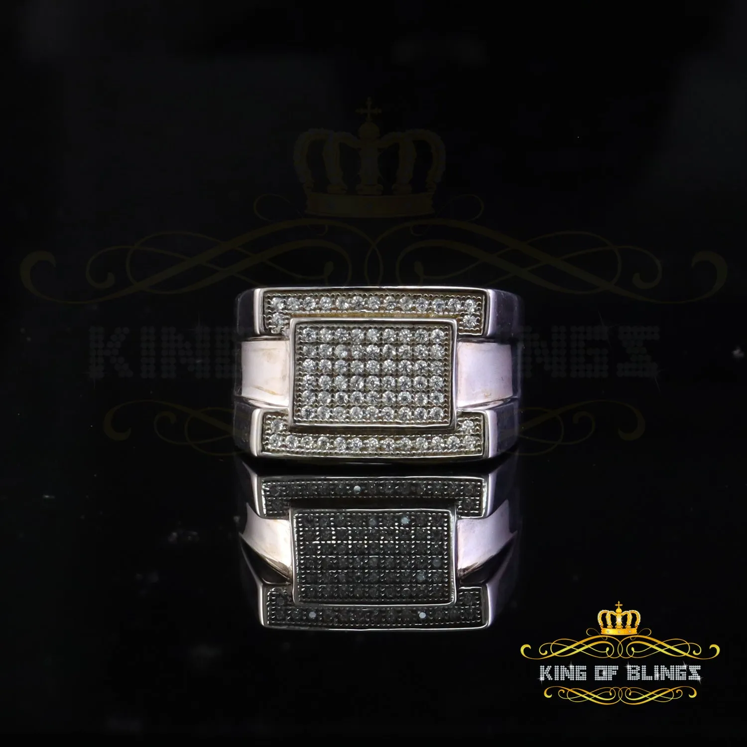 King Of Bling'sWhite Silver 0.85ct Cubic Zirconia Fashion Luxury Rectangle Men's Rings Size10