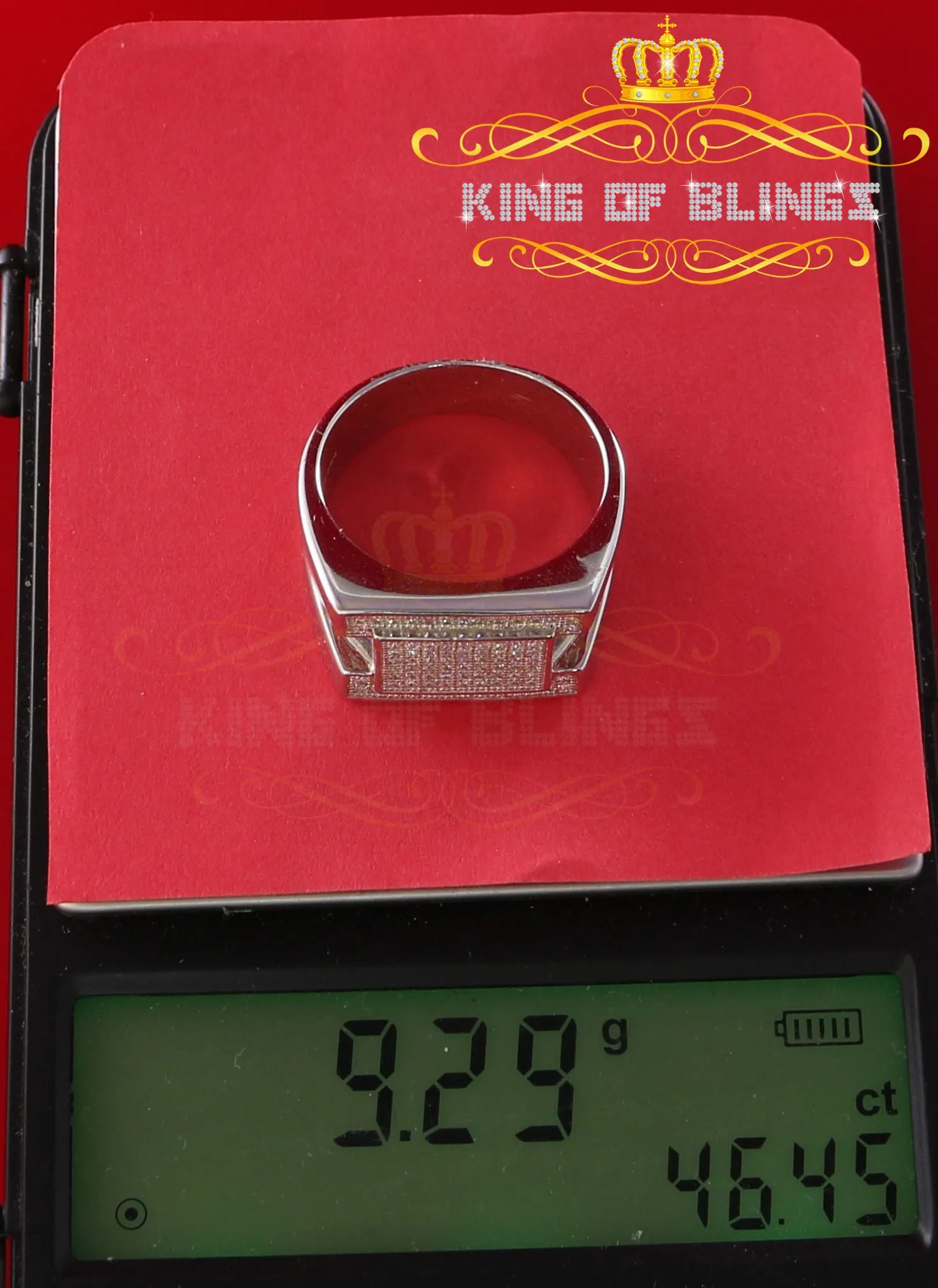 King Of Bling'sWhite Silver 0.85ct Cubic Zirconia Fashion Luxury Rectangle Men's Rings Size10