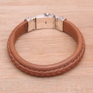 Kuat in Soft Brown Indonesian Leather and Sterling Silver Wristband Bracelet