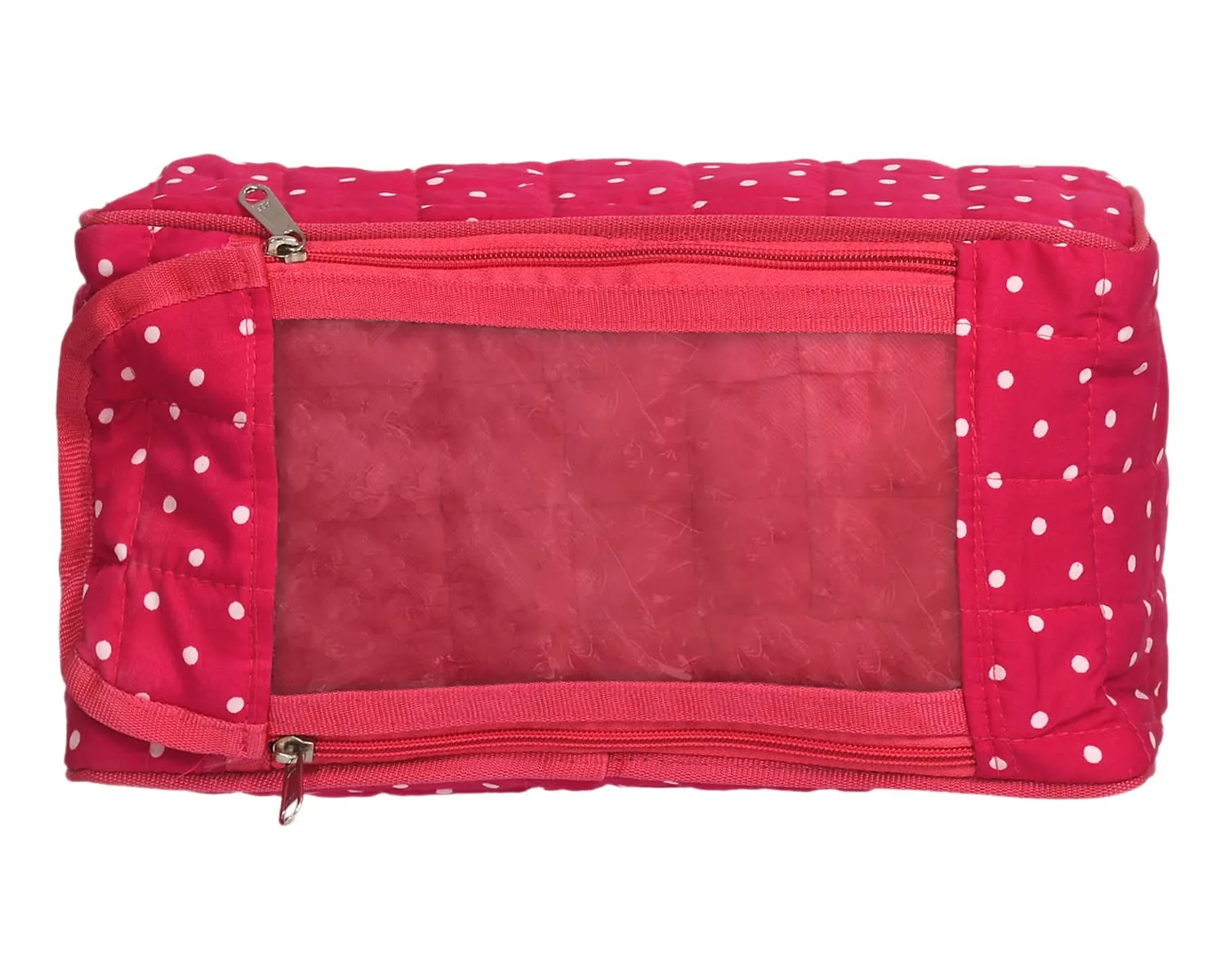 Kuber Industries Cotton Dot Print Jewellery Organizer For Bangles, Small Jewellery & Cosmetic (Pink) 54KM4070