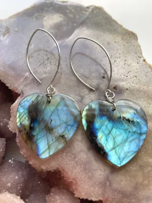 Large Sterling Silver Labradorite Dangle Drop Crystal Earrings