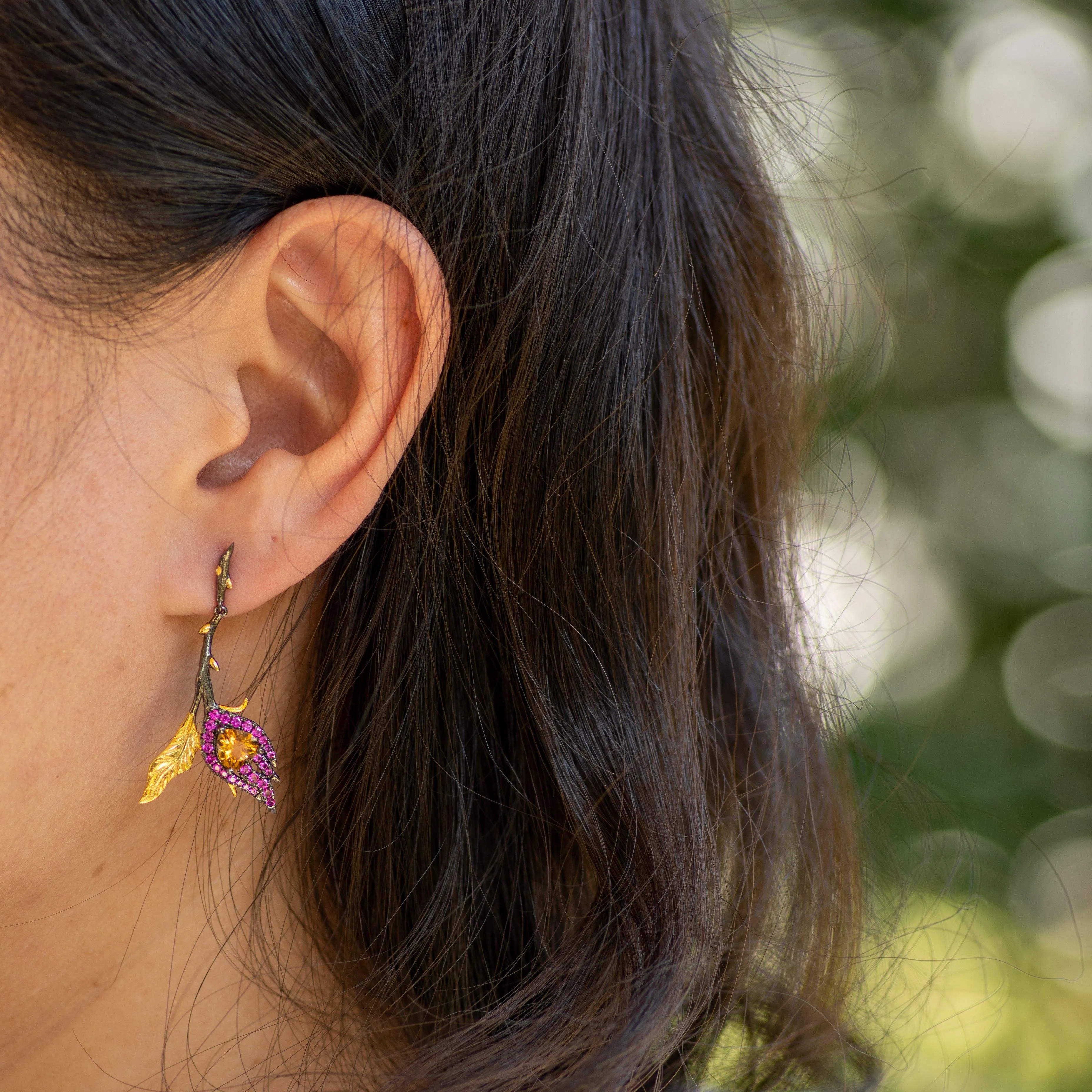 Leaf Citrine Dangle Earrings in Sterling Silver