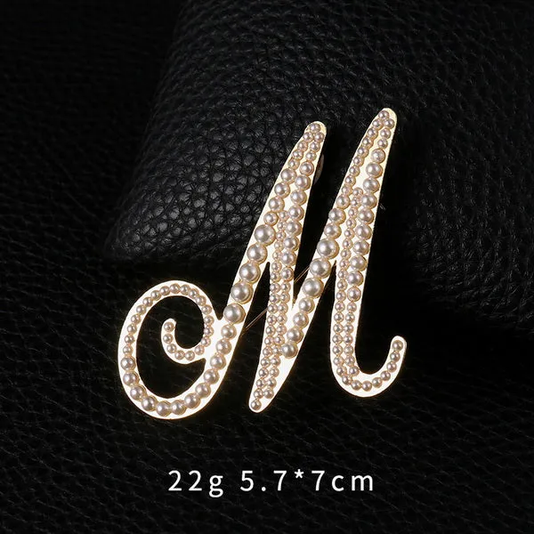 Letters Fashion Pearl Initial Letters Brooch Pins in Gold Color Plated