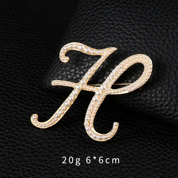 Letters Fashion Pearl Initial Letters Brooch Pins in Gold Color Plated