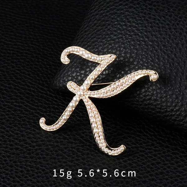 Letters Fashion Pearl Initial Letters Brooch Pins in Gold Color Plated