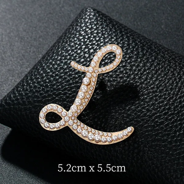 Letters Fashion Pearl Initial Letters Brooch Pins in Gold Color Plated