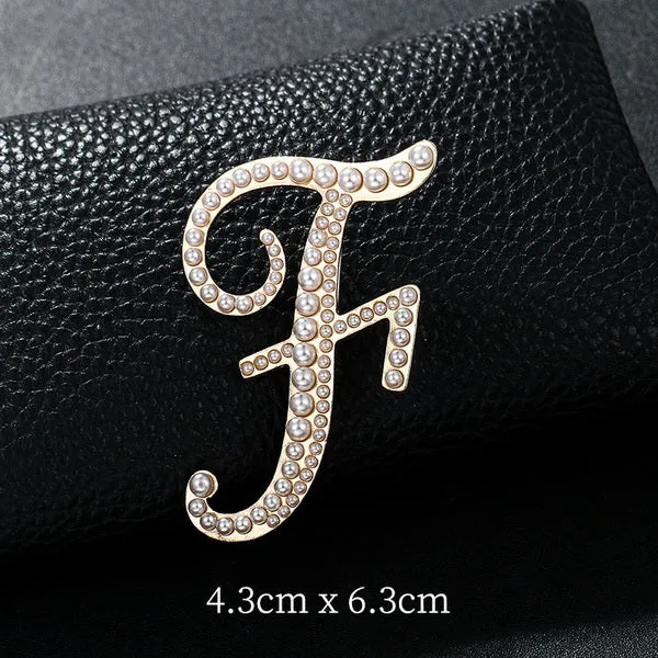 Letters Fashion Pearl Initial Letters Brooch Pins in Gold Color Plated