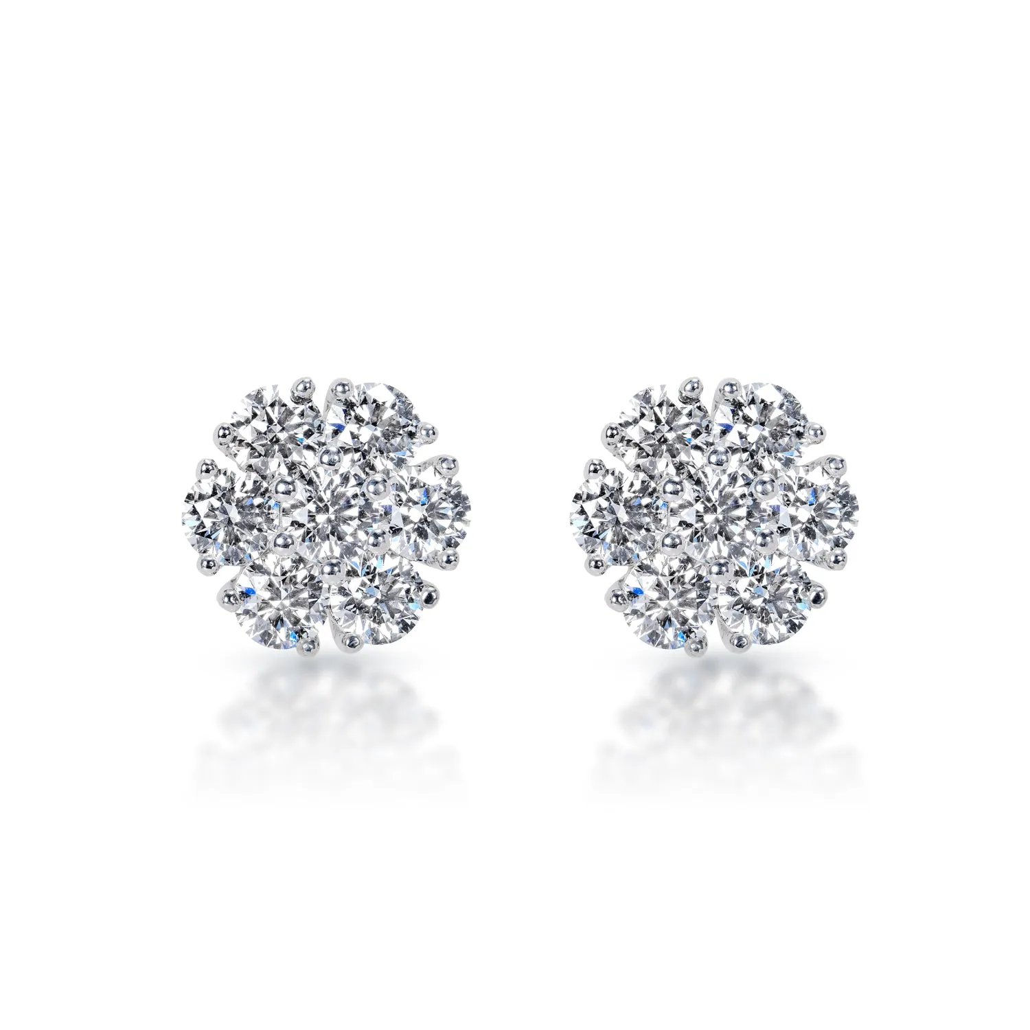 Londyn 4 Carats Round Brilliant Lab Grown Seven Stone Cluster Diamond Stud Earrings in 14k White Gold