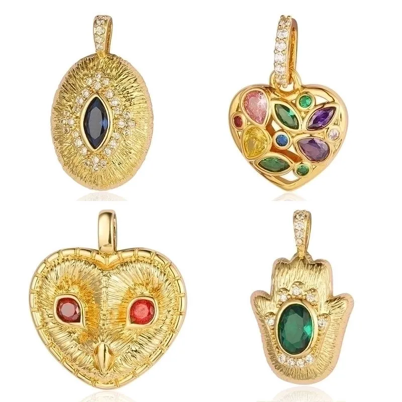 Luxurious Star Heart Shape Owl Copper Plating Inlay Zircon 18k Gold Plated Charms Jewelry Accessories