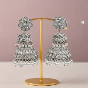 Maira Stunning Silver-Plated Polki Jhumka Earrings with colourfull Accents