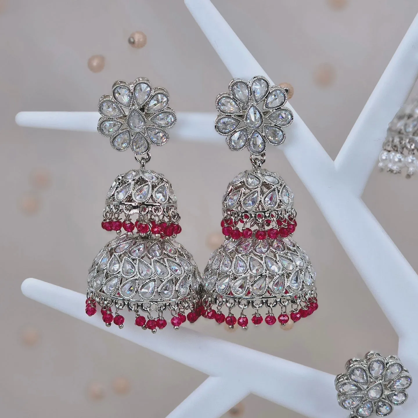 Maira Stunning Silver-Plated Polki Jhumka Earrings with colourfull Accents