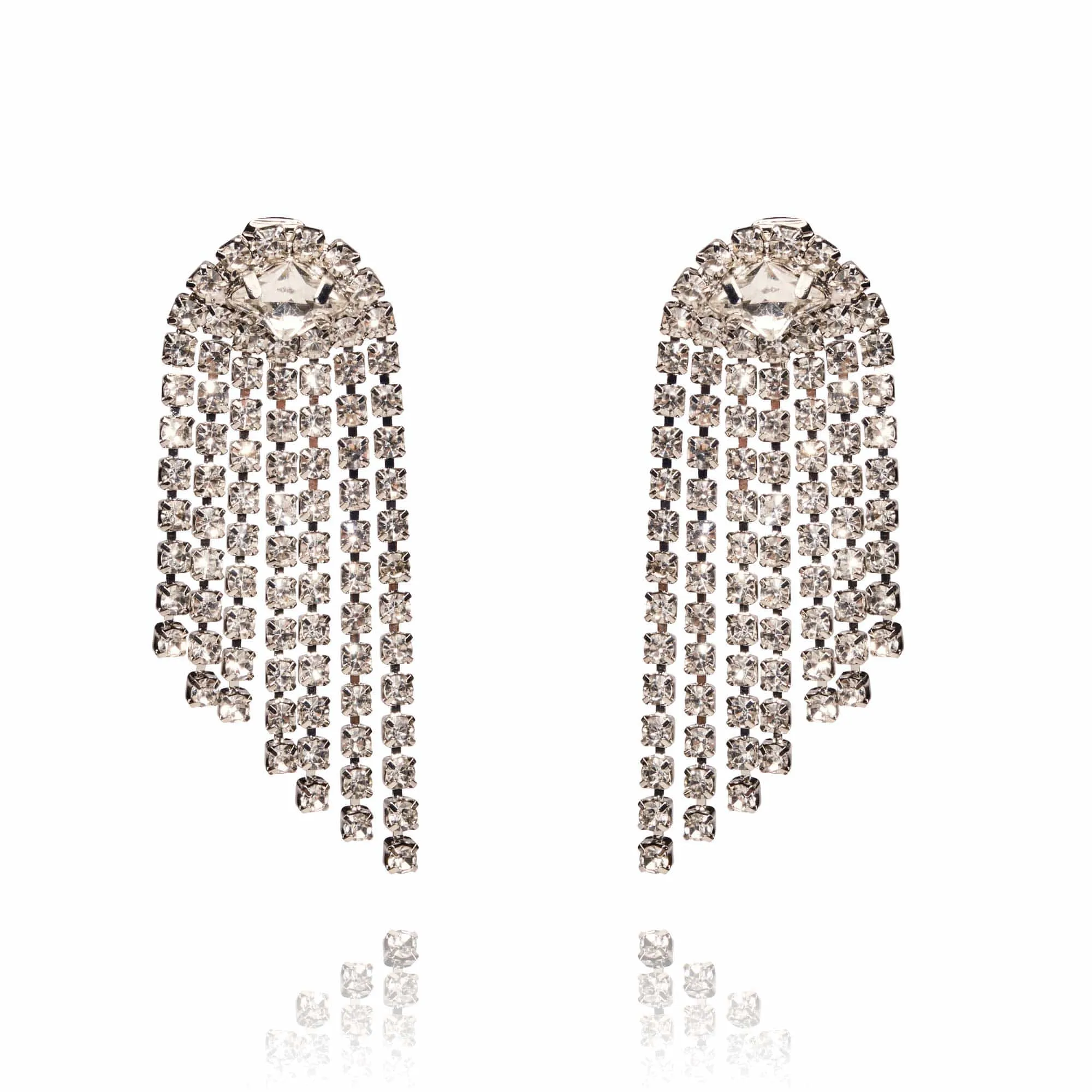 Marilyn Style Crystal Earrings: Long Drop Clip On Earrings