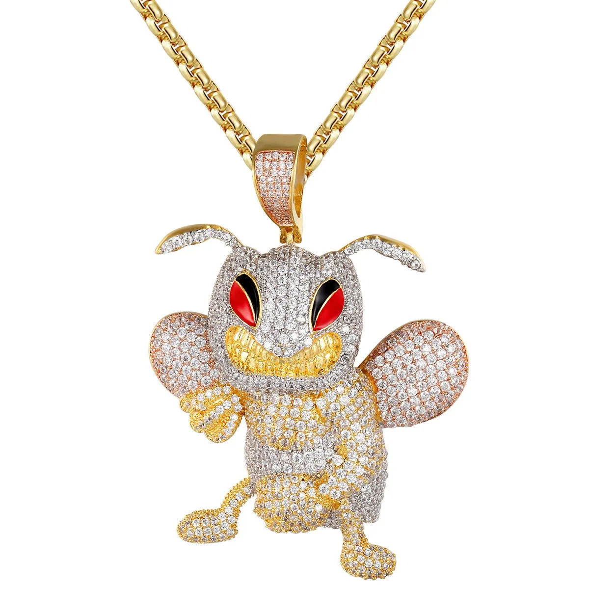 Mens Fighting Bee Character 925 Silver Bling Rapper Pendant