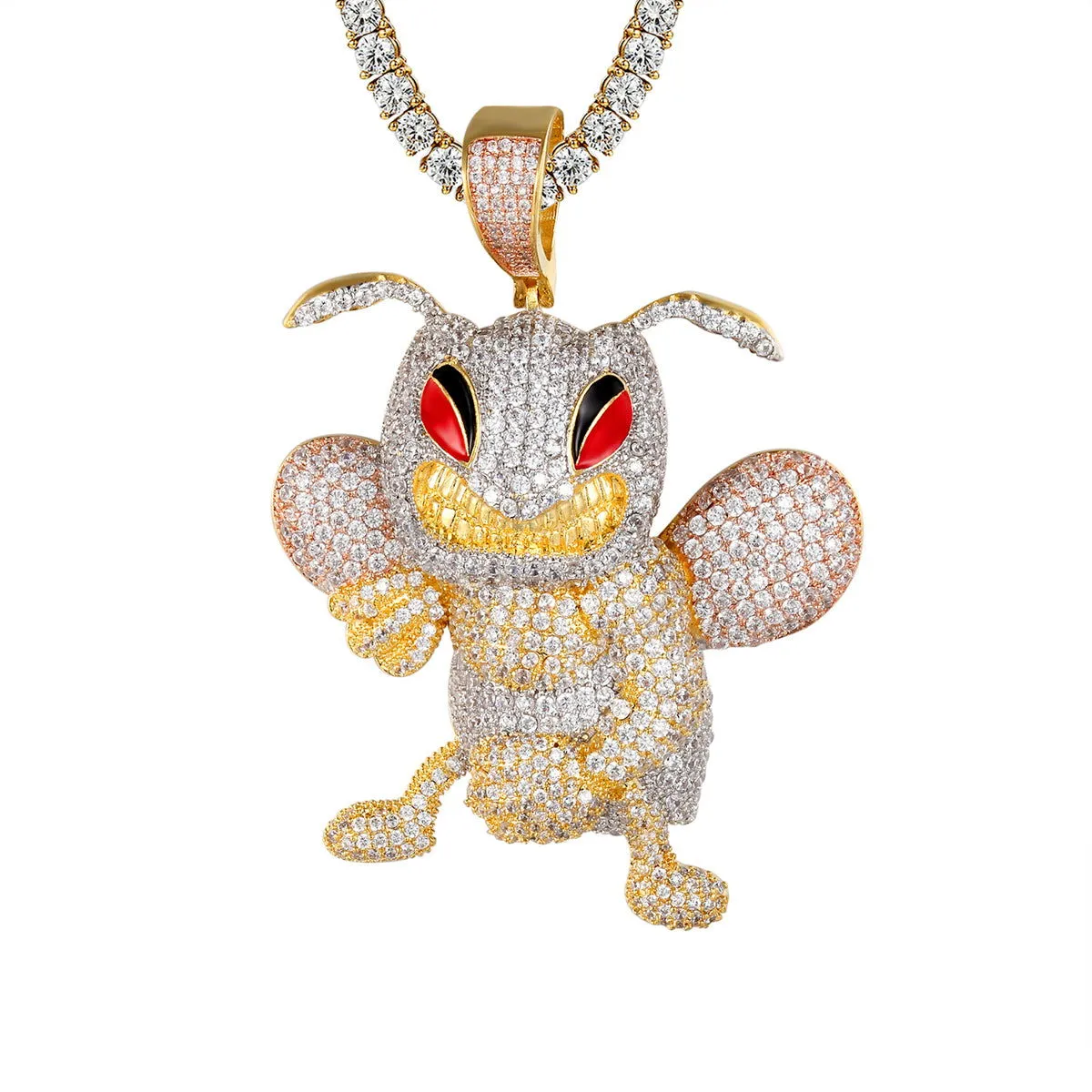 Mens Fighting Bee Character 925 Silver Bling Rapper Pendant