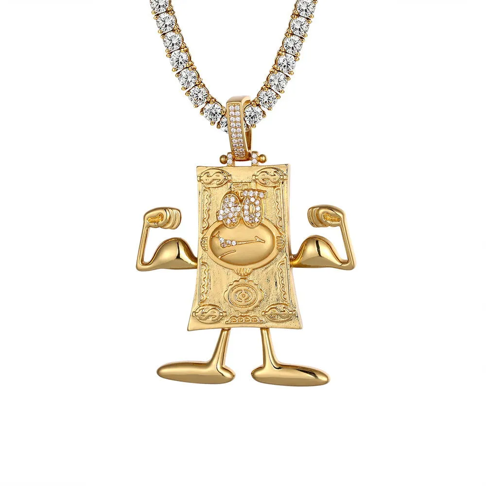 Mens Muscle Money Dollar Bill 14k Gold Tone Pendant Chain Moolah