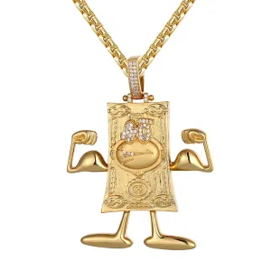 Mens Muscle Money Dollar Bill 14k Gold Tone Pendant Chain Moolah