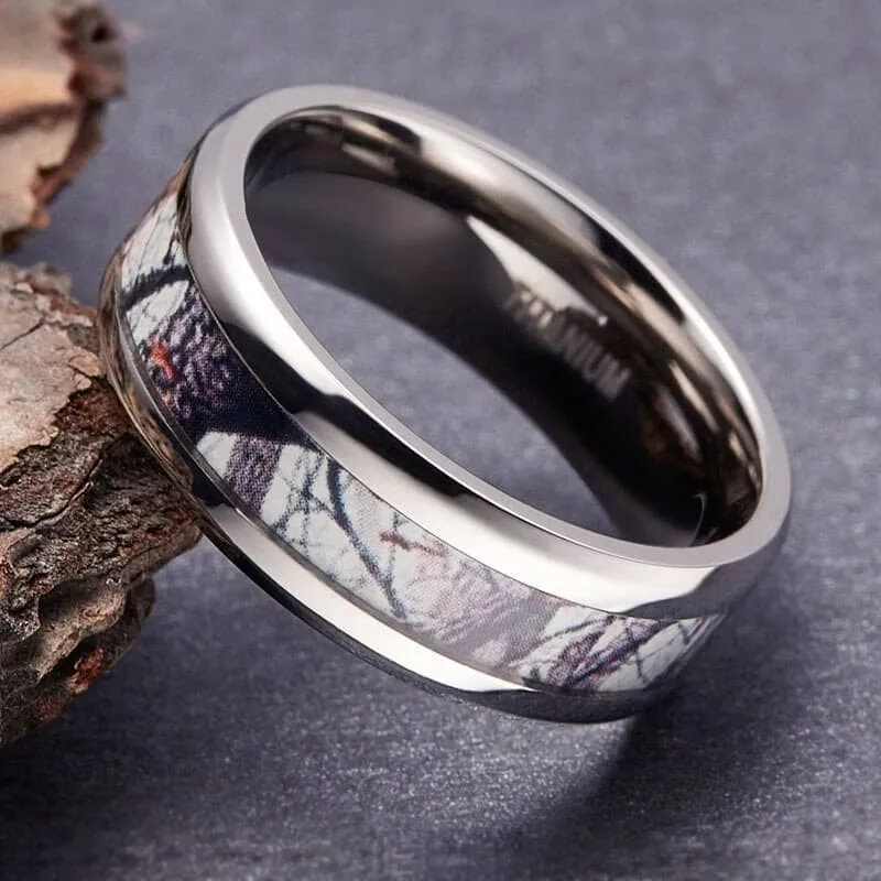 Men's Titanium Wedding Band with Forest Scenery