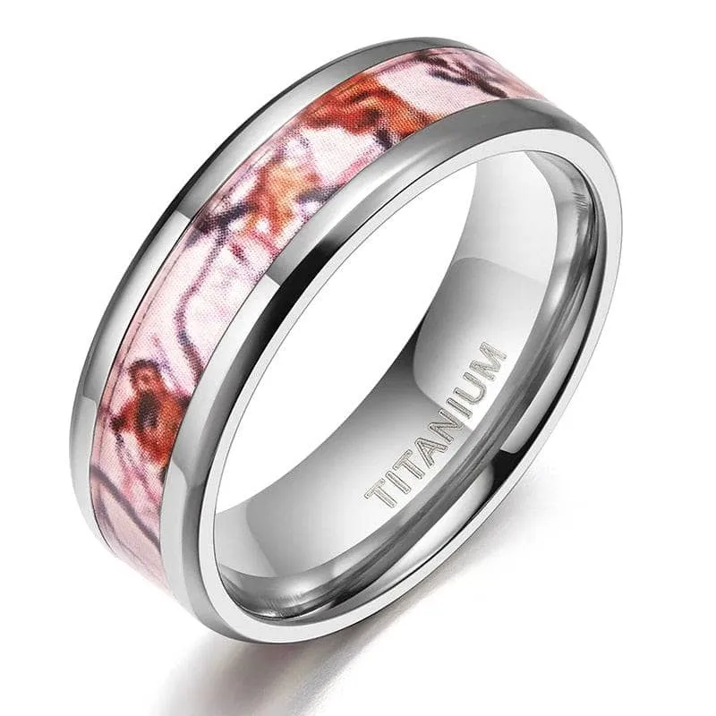 Men's Titanium Wedding Band with Forest Scenery