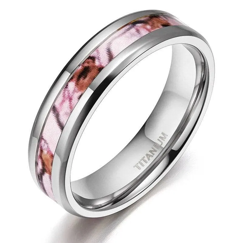 Men's Titanium Wedding Band with Forest Scenery