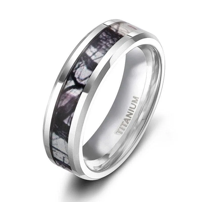 Men's Titanium Wedding Band with Forest Scenery