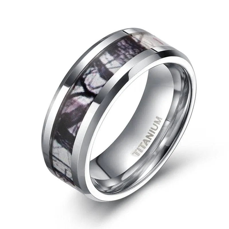 Men's Titanium Wedding Band with Forest Scenery